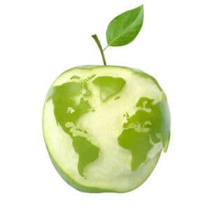 green apple with world map
