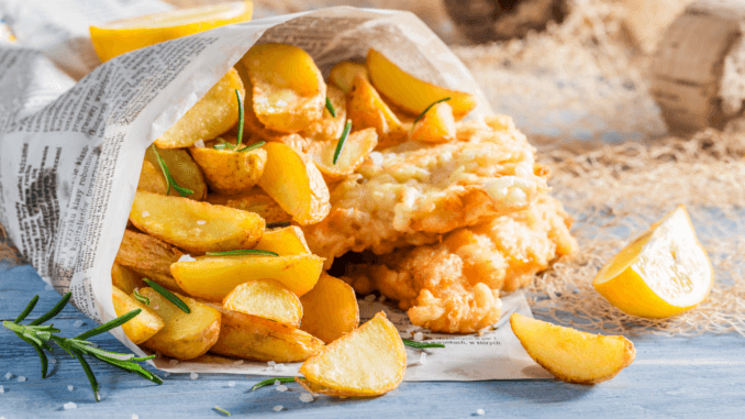 vegane Fish and chips bei greene king flamming grill