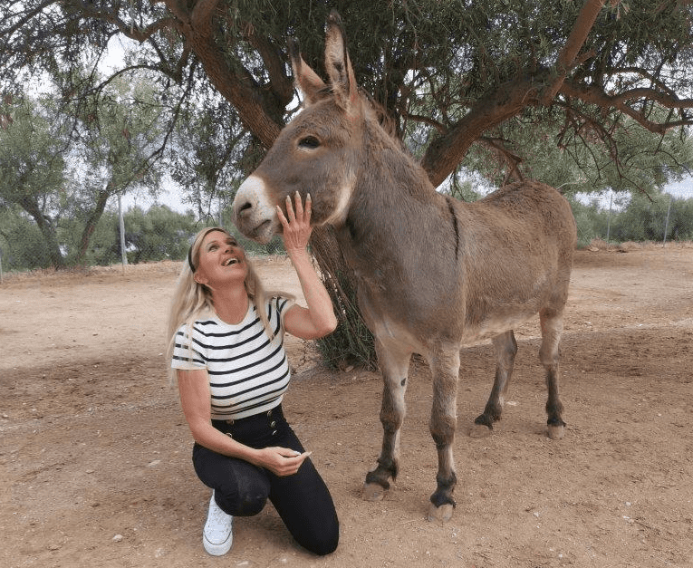 Princess Maja with Donkey at a shelter in Greece