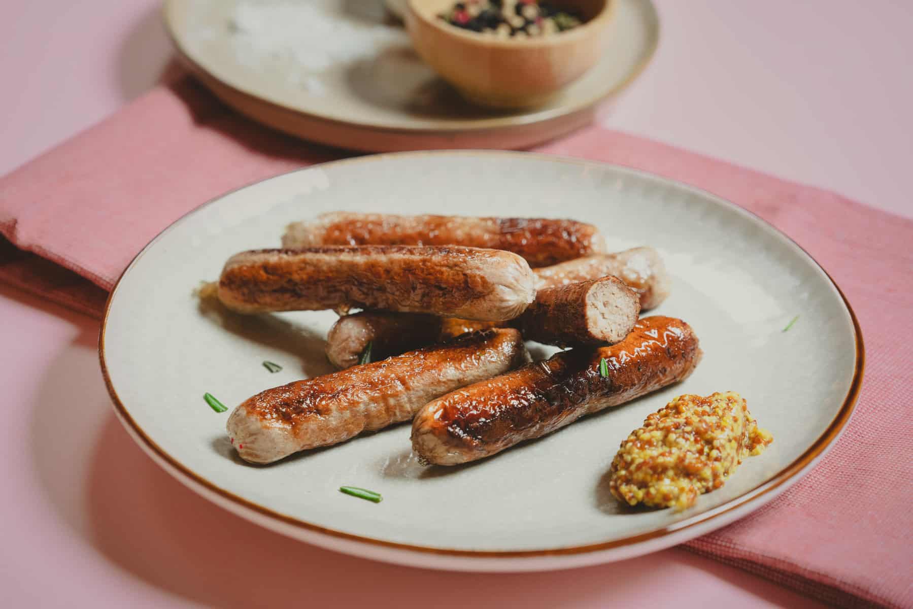 Cultivated pork sausages