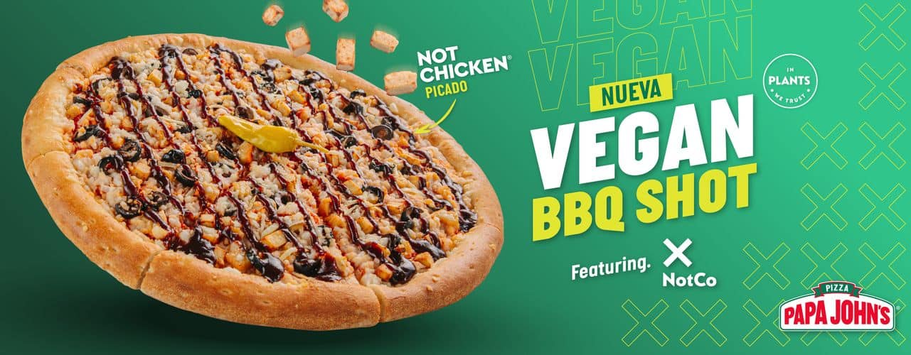 a vegan pizza made in partnership with notco and papa john's in chile