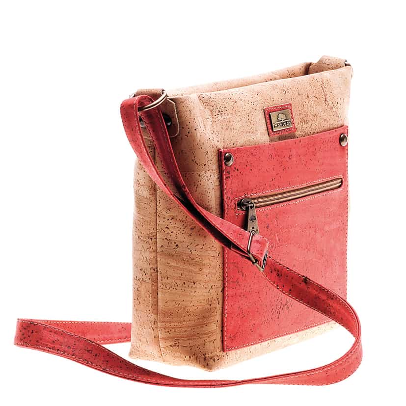 rc cork's red and brown vegan leather bag