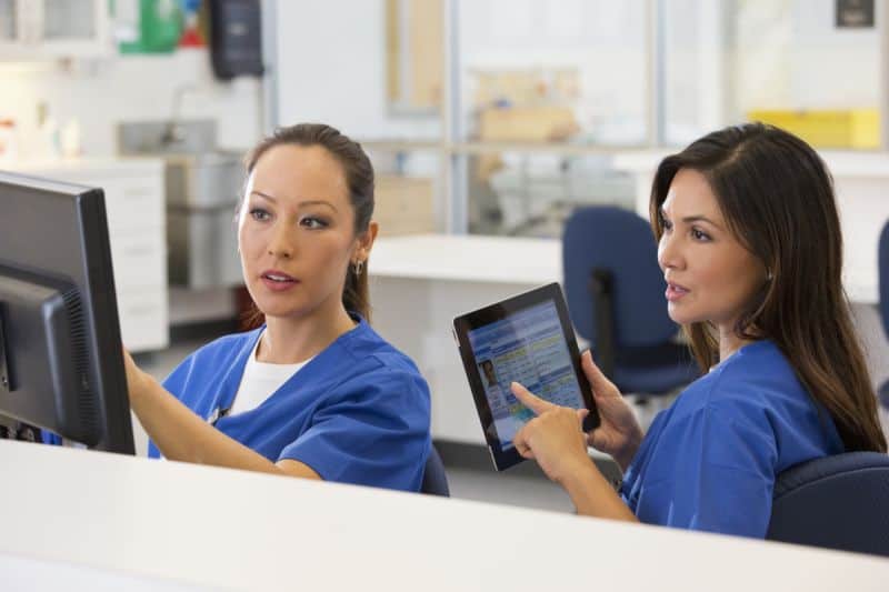 women checking information