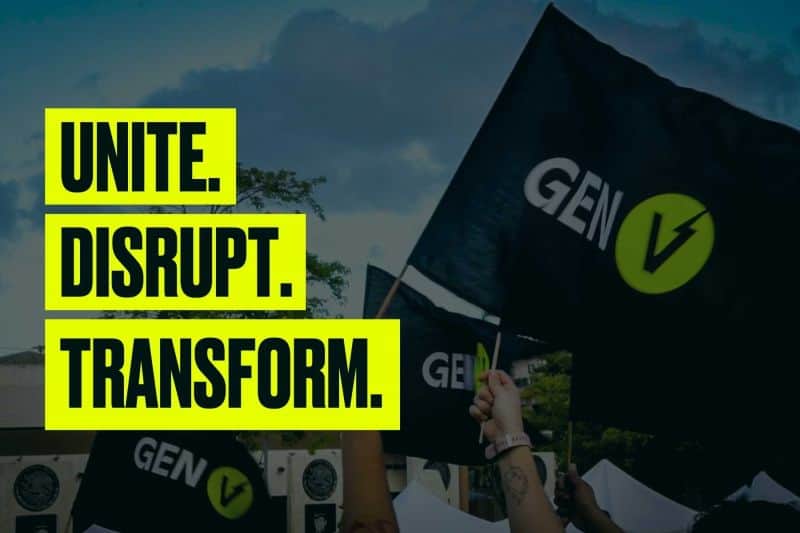 three words highlighted in yellow: unite, disrupt, transform