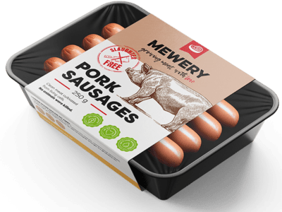 Cultivated pork meat sausages